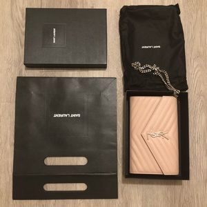YSL Saint Laurent monogram chain wallet blush pink